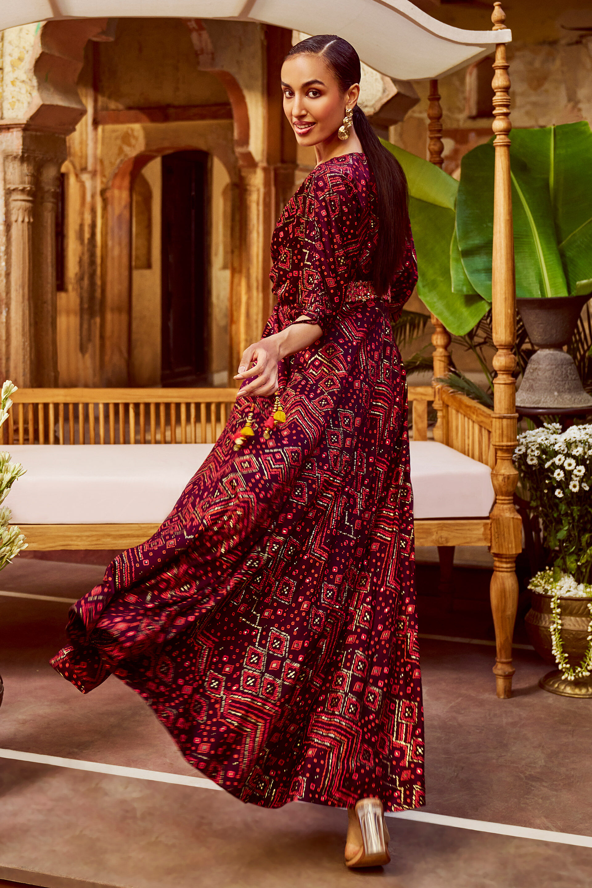 Global desi maroon maxi dress discount